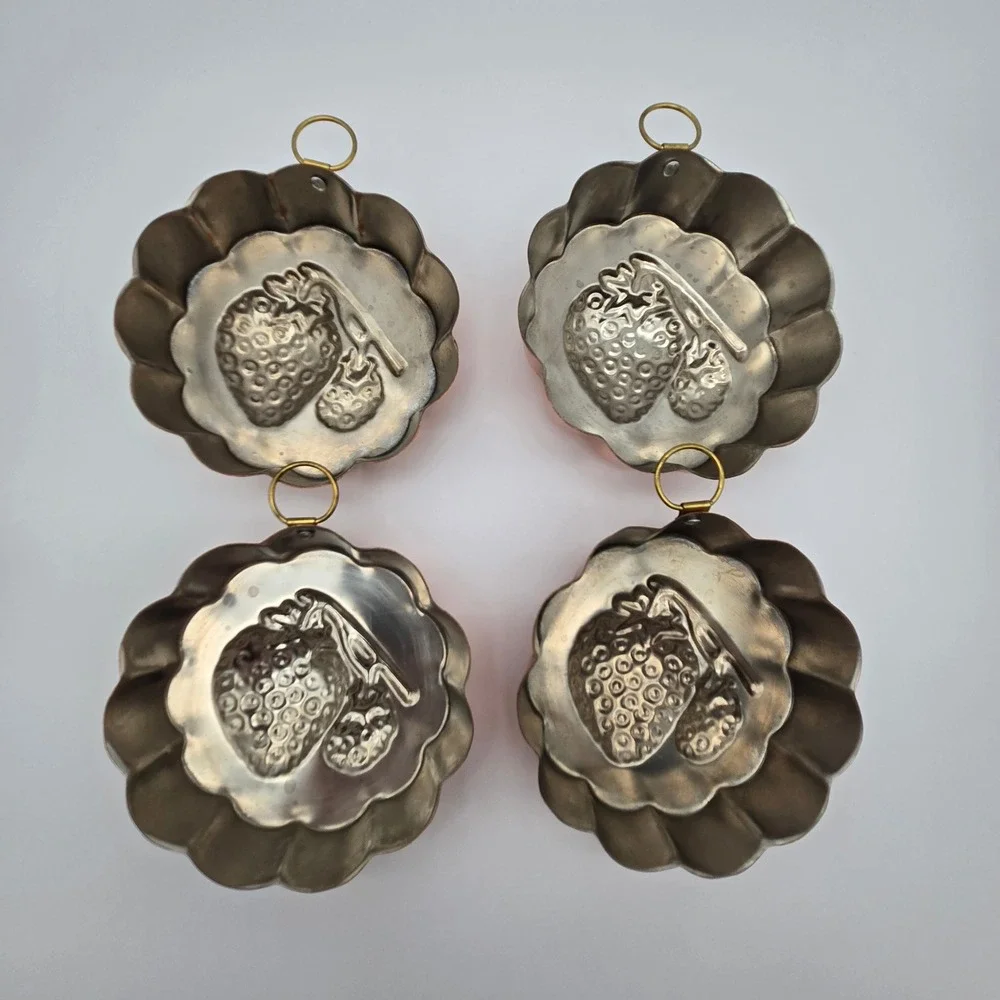 Vintage Copper Tin-Lined Strawberry Jello Mold Set of 4 Wall Decor Cottagecore